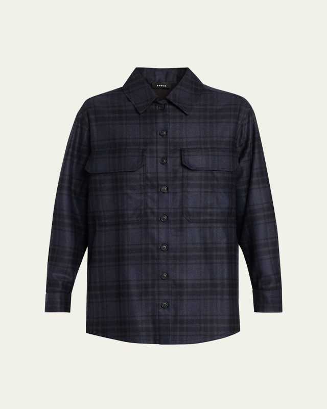 Check Wool Flannel Oversized Shirt Jacket